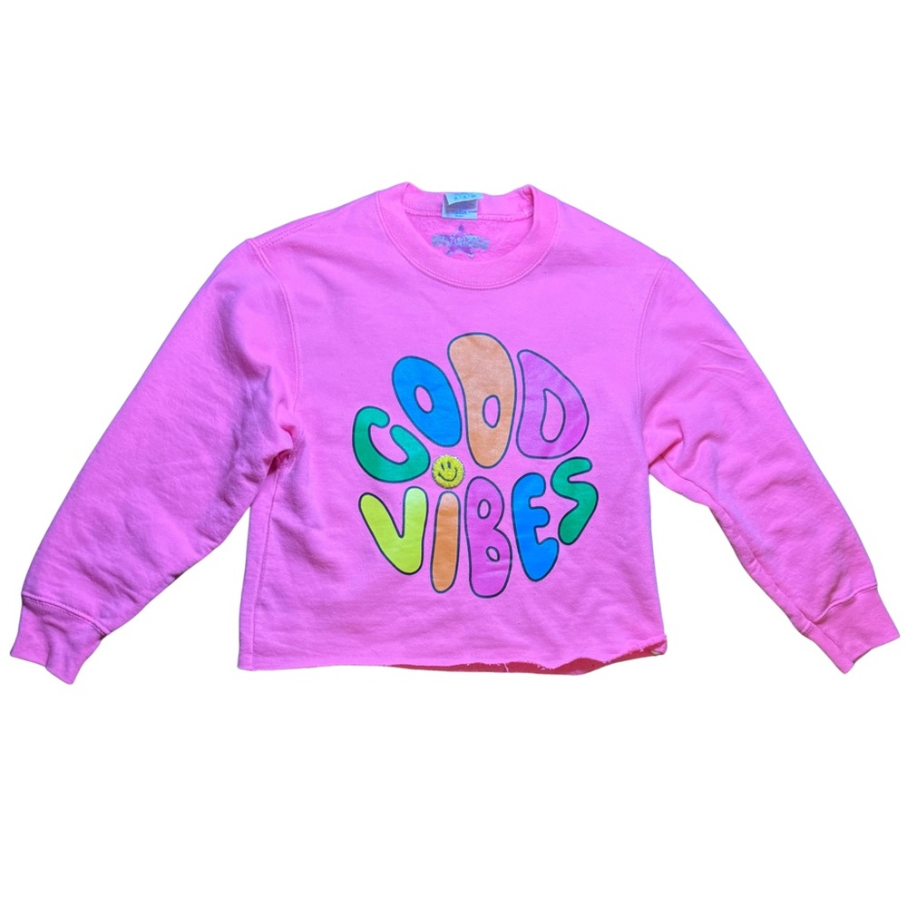 Hannah Sky Hot Pink Good Vibes Sweatshirt Girls size small in EUC
